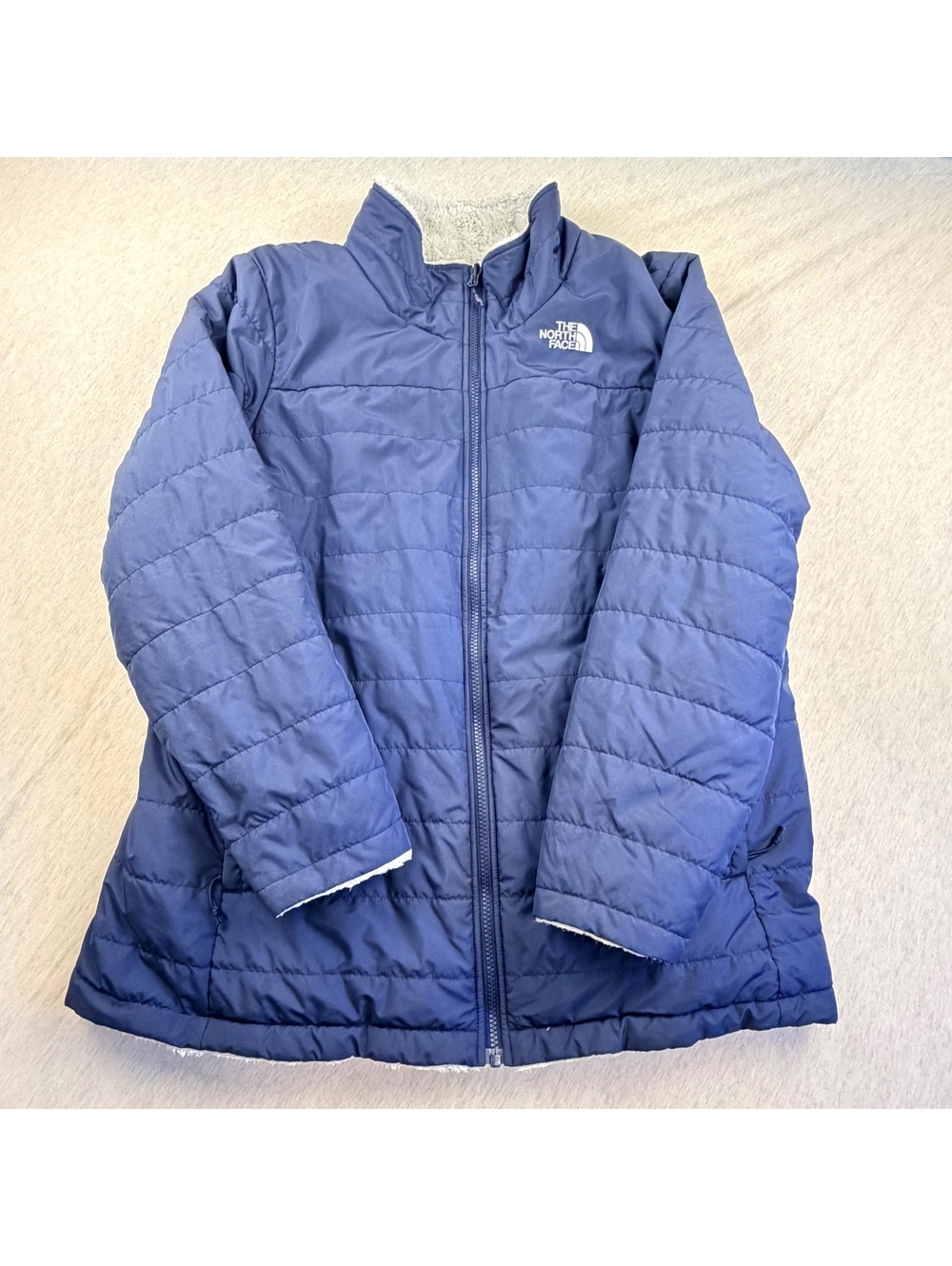 The North Face Mossbud Reversible Jacket Womens 1X Navy Sherpa Fleece Puffer